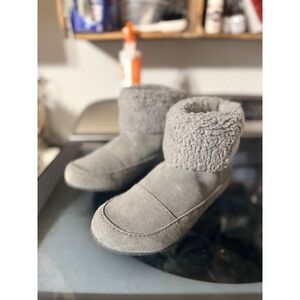 Sorel Nakiska Bootie Women 7 Grey Good Suede Faux Fur Slipper NL5058-052